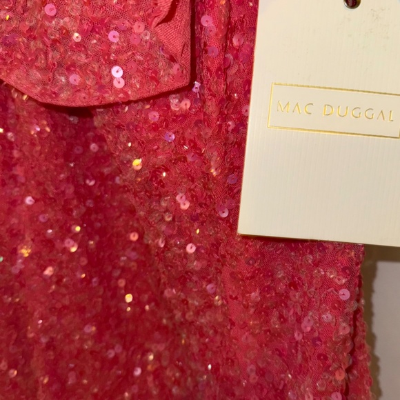 Sequined Drop Shoulder Trumpet Gown Watermelon Pink Sequin Dress - Picture 7 of 10